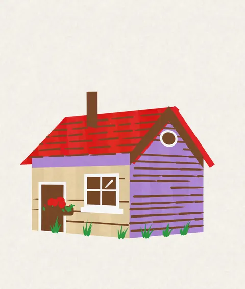 A small wooden house with a red roof